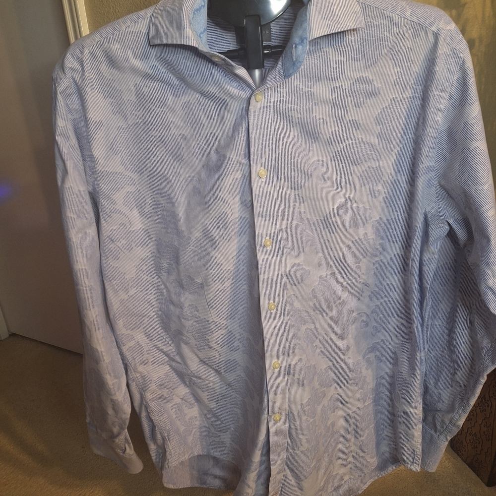 Thomas Dean Light Blue Floral Dress Long Sleeve Men's Shirt. Size L - Picture 2 of 5